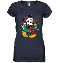 Disney Mickey Mouse Christmas Lights Women's V-Neck T-Shirt Women's V-Neck T-Shirt - HorseTee