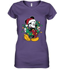 Disney Mickey Mouse Christmas Lights Women's V-Neck T-Shirt Women's V-Neck T-Shirt - HorseTee