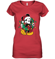 Disney Mickey Mouse Christmas Lights Women's V-Neck T-Shirt Women's V-Neck T-Shirt - HorseTee