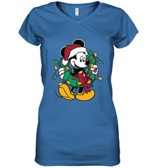 Disney Mickey Mouse Christmas Lights Women's V-Neck T-Shirt Women's V-Neck T-Shirt - HorseTee