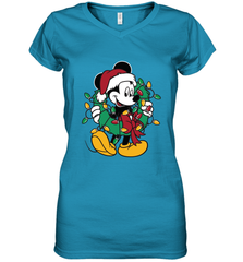 Disney Mickey Mouse Christmas Lights Women's V-Neck T-Shirt Women's V-Neck T-Shirt - HorseTee