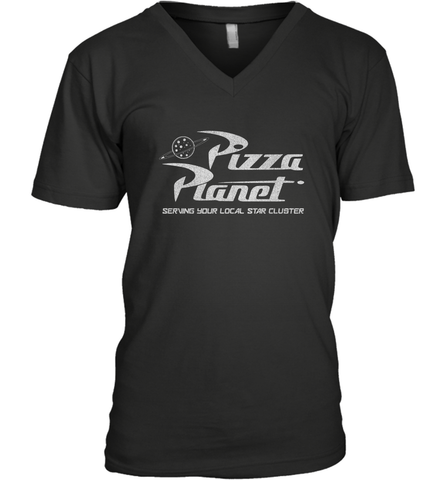 Disney Pixar Toy Story Pizza Planet Distressed Logo Men's V-Neck T-Shirt Men's V-Neck T-Shirt / Black / S Men's V-Neck T-Shirt - HorseTee