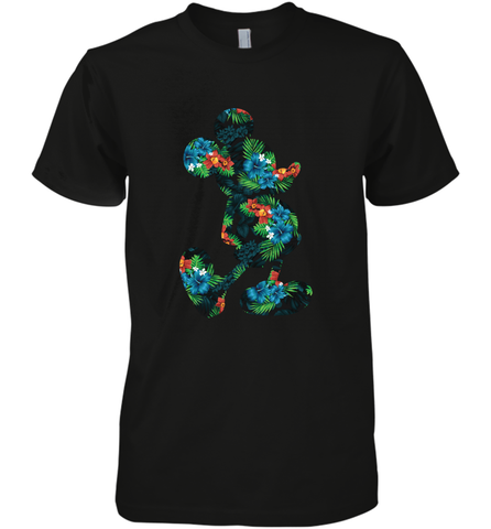 Disney Mickey Mouse Floral Silhouette Men's Premium T-Shirt Men's Premium T-Shirt / Black / XS Men's Premium T-Shirt - HorseTee
