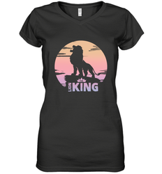 Disney Lion King Simba Crown Logo Gradient Sunset Silhouette Women's V-Neck T-Shirt