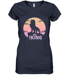Disney Lion King Simba Crown Logo Gradient Sunset Silhouette Women's V-Neck T-Shirt