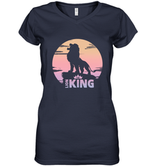 Disney Lion King Simba Crown Logo Gradient Sunset Silhouette Women's V-Neck T-Shirt Women's V-Neck T-Shirt - HorseTee