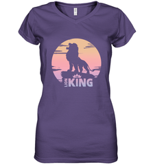 Disney Lion King Simba Crown Logo Gradient Sunset Silhouette Women's V-Neck T-Shirt Women's V-Neck T-Shirt - HorseTee