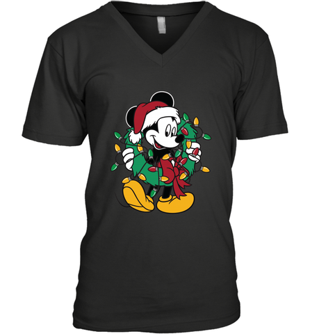 Disney Mickey Mouse Christmas Lights Men's V-Neck T-Shirt Men's V-Neck T-Shirt / Black / S Men's V-Neck T-Shirt - HorseTee