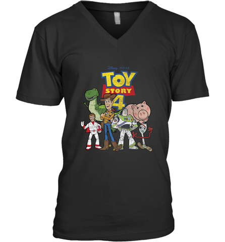 Disney Pixar Toy Story 4 Main Cast Movie Logo Poster Men's V-Neck T-Shirt Men's V-Neck T-Shirt / Black / S Men's V-Neck T-Shirt - HorseTee