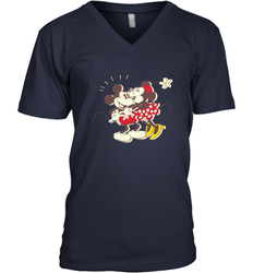 Disney Vintage Mickey Minnie Mouse Kiss  Funny Mickey Mouse Men's V-Neck T-Shirt