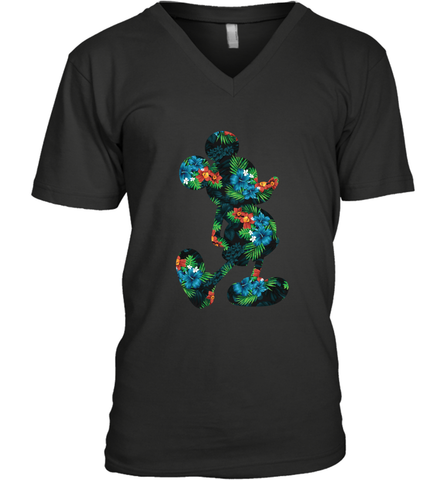 Disney Mickey Mouse Floral Silhouette Men's V-Neck T-Shirt Men's V-Neck T-Shirt / Black / S Men's V-Neck T-Shirt - HorseTee