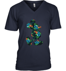 Disney Mickey Mouse Floral Silhouette Men's V-Neck T-Shirt