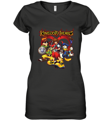 Disney Kingdom Hearts Team Ready Women's V-Neck T-Shirt Women's V-Neck T-Shirt / Black / S Women's V-Neck T-Shirt - HorseTee