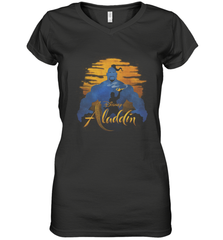 Disney Aladdin Live Action Genie Aladdin Sunset Silhouette Women's V-Neck T-Shirt Women's V-Neck T-Shirt - HorseTee