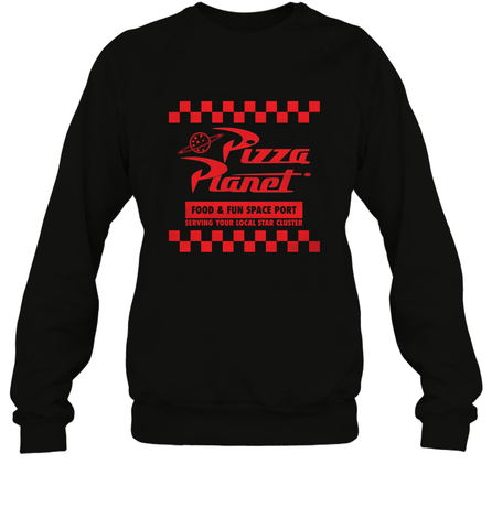 Disney Pixar Toy Story Pizza Planet Checkered Logo Crewneck Sweatshirt Crewneck Sweatshirt / Black / S Crewneck Sweatshirt - HorseTee