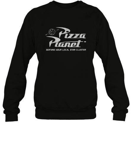 Disney Pixar Toy Story Pizza Planet Distressed Logo Crewneck Sweatshirt Crewneck Sweatshirt / Black / S Crewneck Sweatshirt - HorseTee