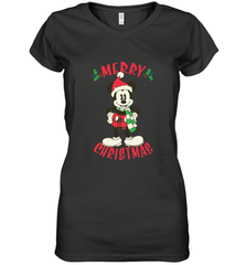 Disney Vintage Mickey Mouse Merry Christmas Women's V-Neck T-Shirt Women's V-Neck T-Shirt - HorseTee