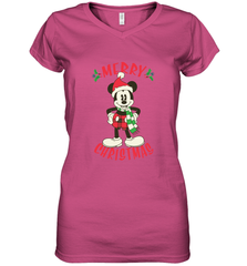 Disney Vintage Mickey Mouse Merry Christmas Women's V-Neck T-Shirt Women's V-Neck T-Shirt - HorseTee