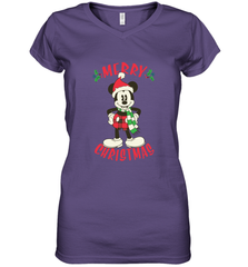 Disney Vintage Mickey Mouse Merry Christmas Women's V-Neck T-Shirt Women's V-Neck T-Shirt - HorseTee