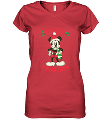Disney Vintage Mickey Mouse Merry Christmas Women's V-Neck T-Shirt Women's V-Neck T-Shirt - HorseTee