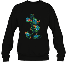 Disney Mickey Mouse Floral Silhouette Crewneck Sweatshirt Crewneck Sweatshirt - HorseTee