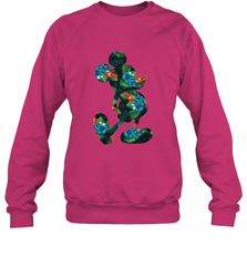 Disney Mickey Mouse Floral Silhouette Crewneck Sweatshirt Crewneck Sweatshirt - HorseTee