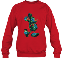 Disney Mickey Mouse Floral Silhouette Crewneck Sweatshirt Crewneck Sweatshirt - HorseTee