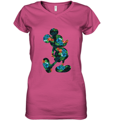 Disney Mickey Mouse Floral Silhouette Women's V-Neck T-Shirt Women's V-Neck T-Shirt - HorseTee