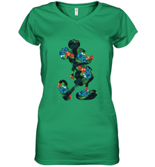 Disney Mickey Mouse Floral Silhouette Women's V-Neck T-Shirt Women's V-Neck T-Shirt - HorseTee