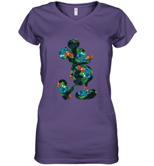 Disney Mickey Mouse Floral Silhouette Women's V-Neck T-Shirt Women's V-Neck T-Shirt - HorseTee
