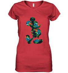 Disney Mickey Mouse Floral Silhouette Women's V-Neck T-Shirt Women's V-Neck T-Shirt - HorseTee