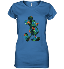 Disney Mickey Mouse Floral Silhouette Women's V-Neck T-Shirt Women's V-Neck T-Shirt - HorseTee