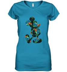 Disney Mickey Mouse Floral Silhouette Women's V-Neck T-Shirt Women's V-Neck T-Shirt - HorseTee